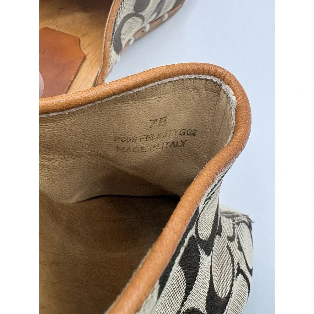 Coach Felicity Signature C Clog Mules Women's 7 Wood Heels Made Italy P058 G02